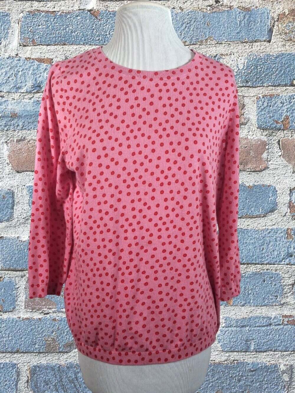 Ann Taylor Over Head Blouse Pink Polka dots Size XL 3 Quarter Sleeves